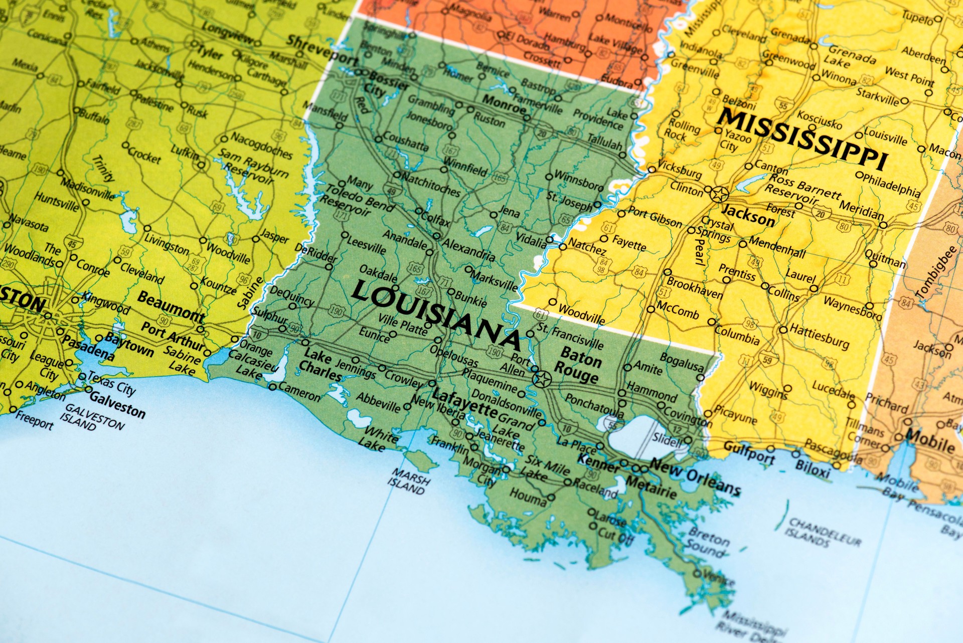 Map of Louisiana State in US